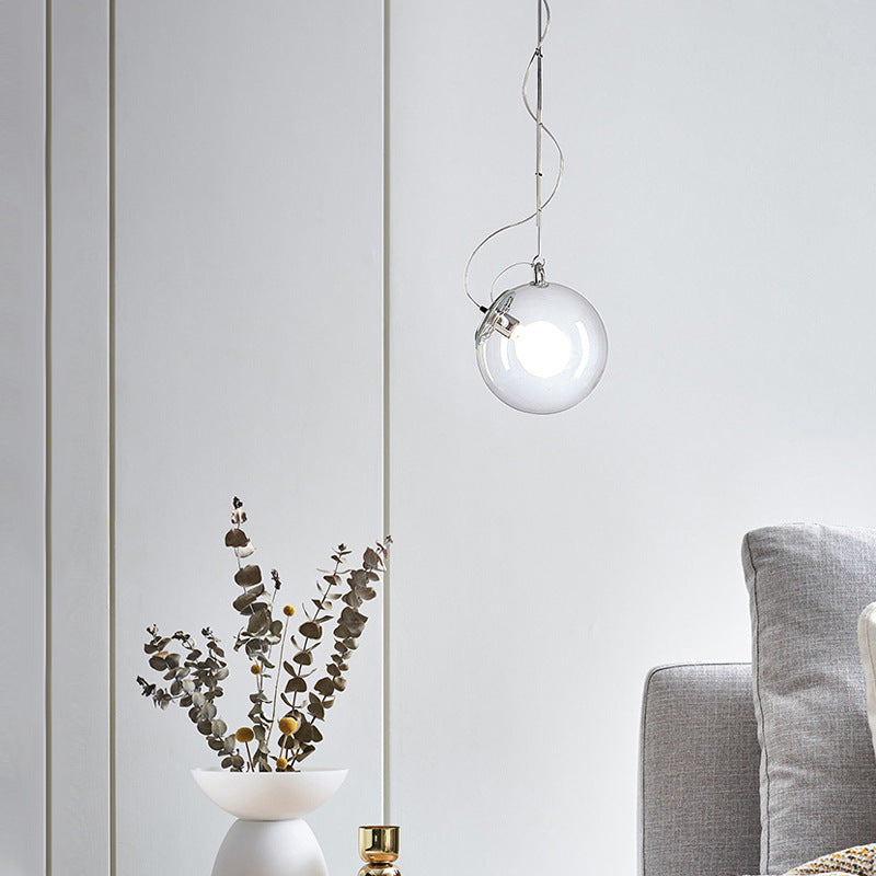 Modern Minimalist Creative Chrome  Suspension Pendant Spherical Glass 1 Light  Bedroom Hanging Ceiling Light