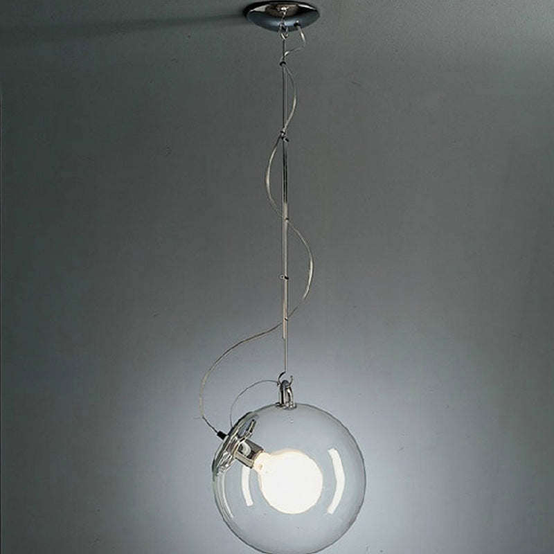 Modern Minimalist Creative Chrome  Suspension Pendant Spherical Glass 1 Light  Bedroom Hanging Ceiling Light