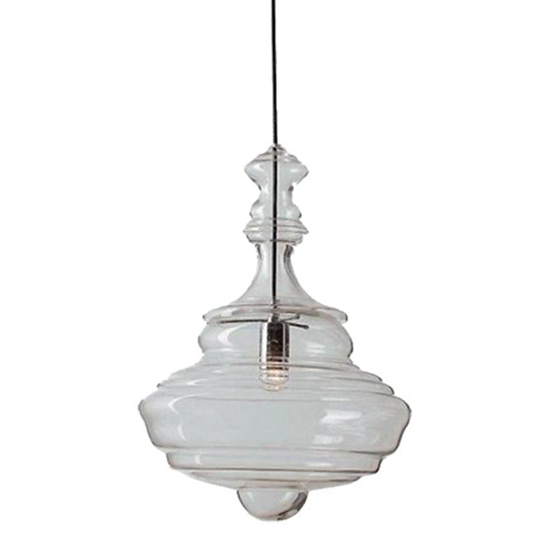 1 Light Spool Ceiling Light Modern Simple Ribbed Glass Hanging Pendant Lights for Restaurant