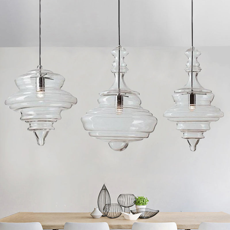 1 Light Spool Ceiling Light Modern Simple Ribbed Glass Hanging Pendant Lights for Restaurant