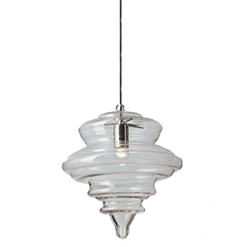 1 Light Spool Ceiling Light Modern Simple Ribbed Glass Hanging Pendant Lights for Restaurant