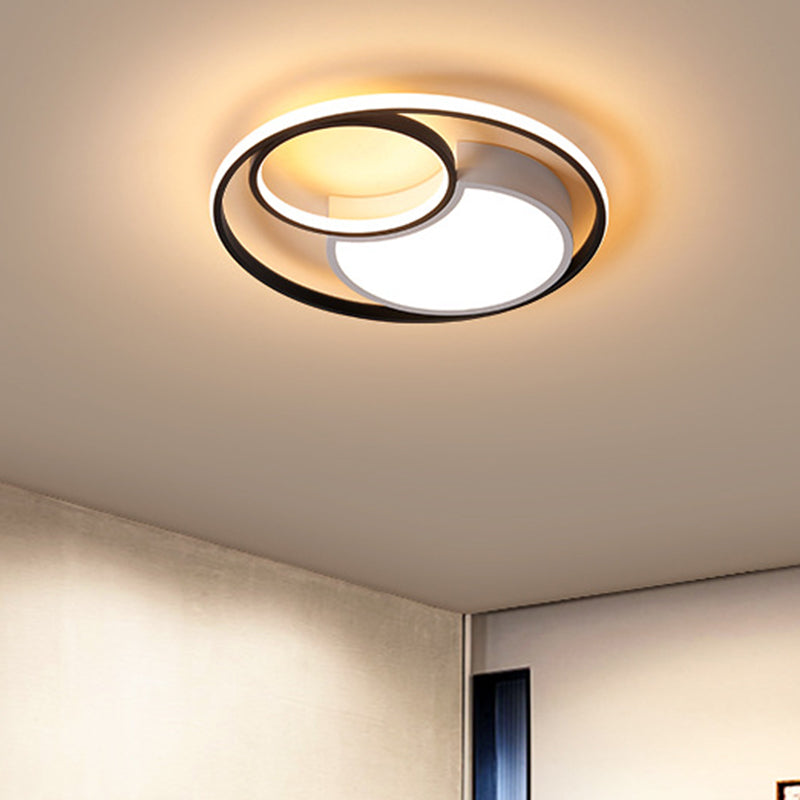 Circle Ceiling Light Modernism Metal Black and White 18"/21.5" Wide LED Flush Lighting in Warm/White Light/Remote Control Stepless Dimming