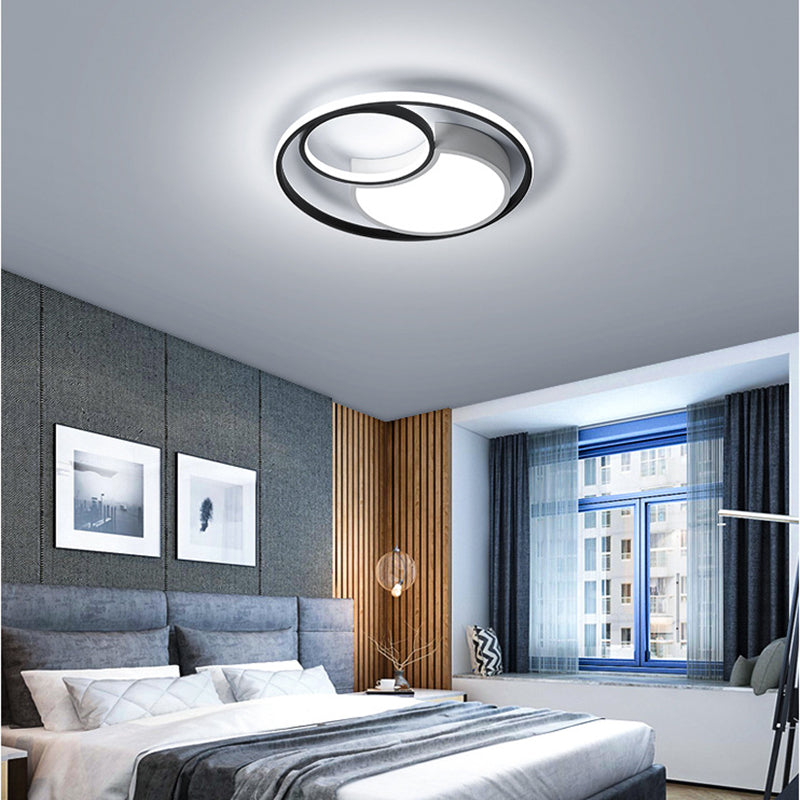 Circle Ceiling Light Modernism Metal Black and White 18"/21.5" Wide LED Flush Lighting in Warm/White Light/Remote Control Stepless Dimming