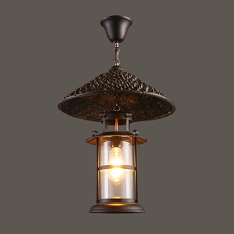 Cylindrical Pendant Industrial Wood Ceiling Pendant with Hanging Chain for Bar