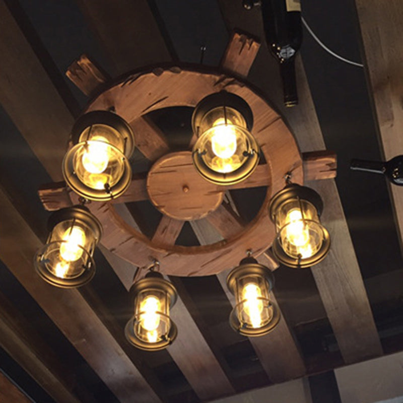 Cylindrical Pendant Industrial Wood Ceiling Pendant with Hanging Chain for Bar