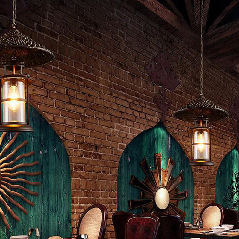 Cylindrical Pendant Industrial Wood Ceiling Pendant with Hanging Chain for Bar