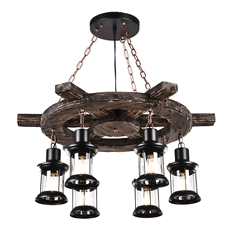 Cylindrical Pendant Industrial Wood Ceiling Pendant with Hanging Chain for Bar