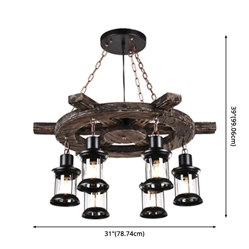 Cylindrical Pendant Industrial Wood Ceiling Pendant with Hanging Chain for Bar