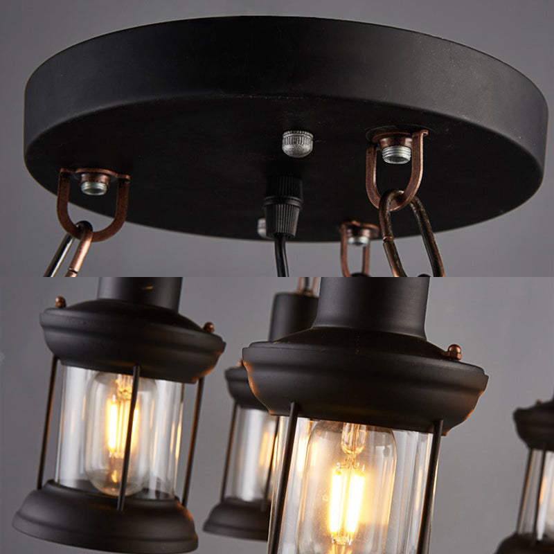 Cylindrical Pendant Industrial Wood Ceiling Pendant with Hanging Chain for Bar