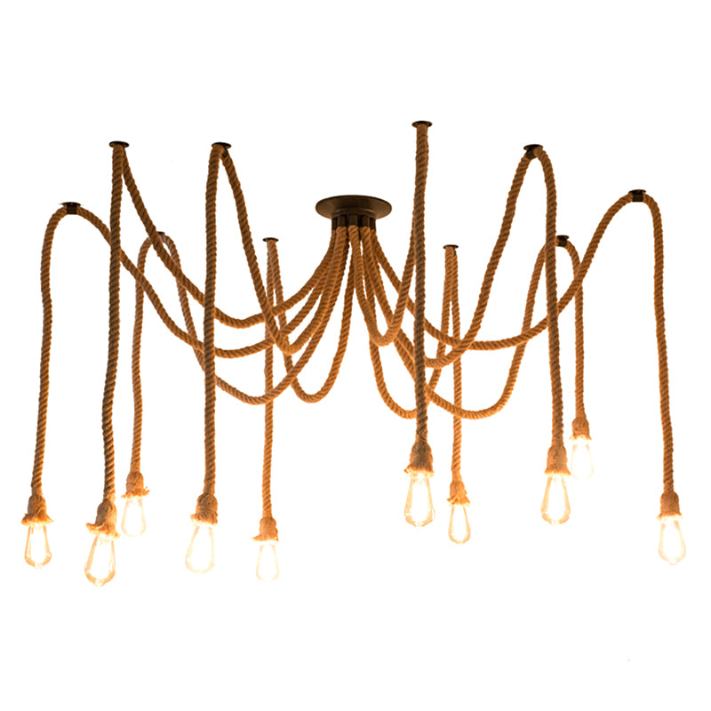 Spider Shaped Hemp Rope Pendant Country Style Restaurant Ceiling Hang Light in Beige