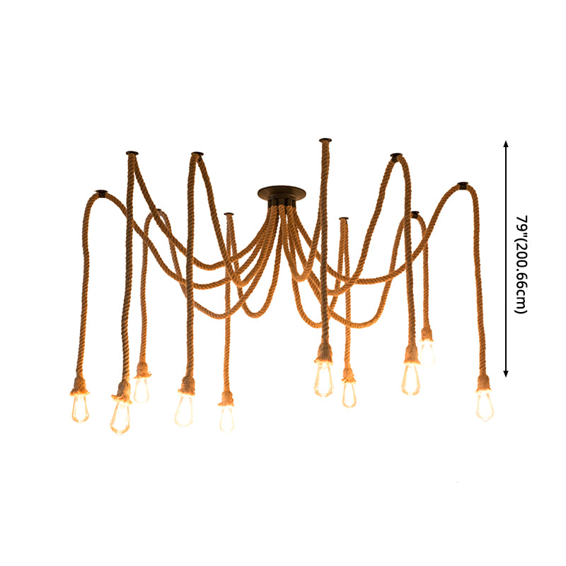 Spider Shaped Hemp Rope Pendant Country Style Restaurant Ceiling Hang Light in Beige