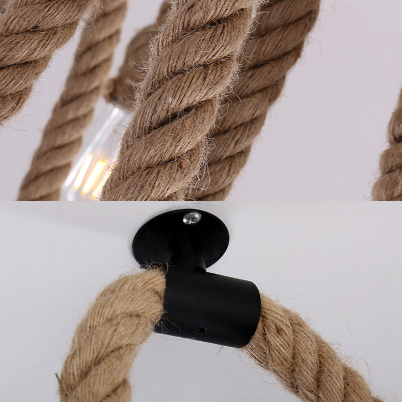 Spider Shaped Hemp Rope Pendant Country Style Restaurant Ceiling Hang Light in Beige