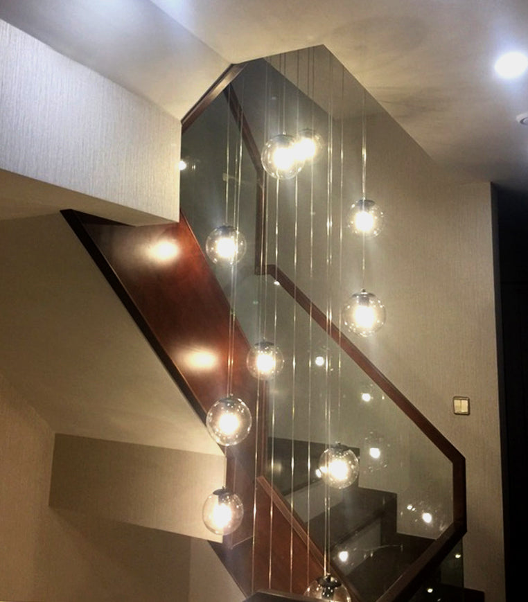 Cognac Glass Globe Techo Costilería moderna 10 cabezas colgantes de luz para escaleras de espiral