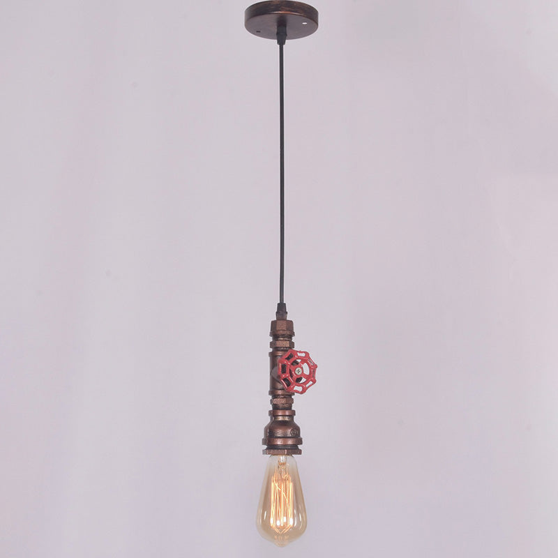 1-Light Water Pipe Creative Suspension Light Vintage Industrial Style Metal Hanging Lamp for Hallway Aisle