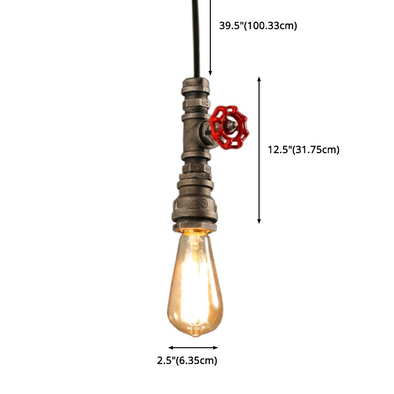 1-Light Water Pipe Creative Suspension Light Vintage Industrial Style Metal Hanging Lamp for Hallway Aisle