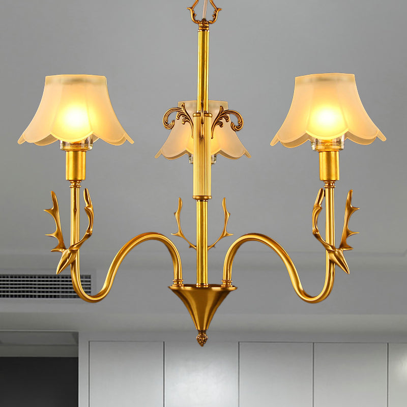 Scalloped Dining Room Hanging Lamp Colonial Frosted Glass 3/5/6 Lights Gold Finish Chandelier Light Fixture