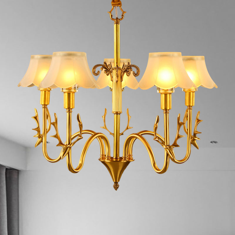 Mit überbrochener Esszimmer hängende Lampe Kolonialfrierglas 3/5/6 Lichter Gold Finish Kronleuchter Leuchte