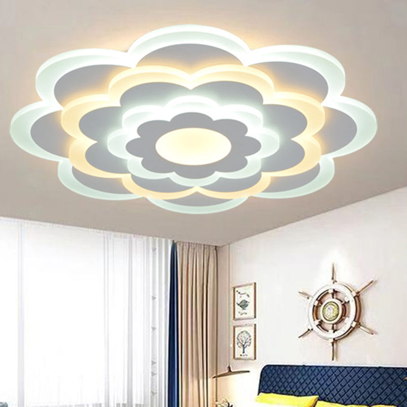 Flower Acrylic Ceiling Lighting Contemporary White 15"/19.5" Wide LED Flush Mount Lighting in Outer Warm Inner White Light