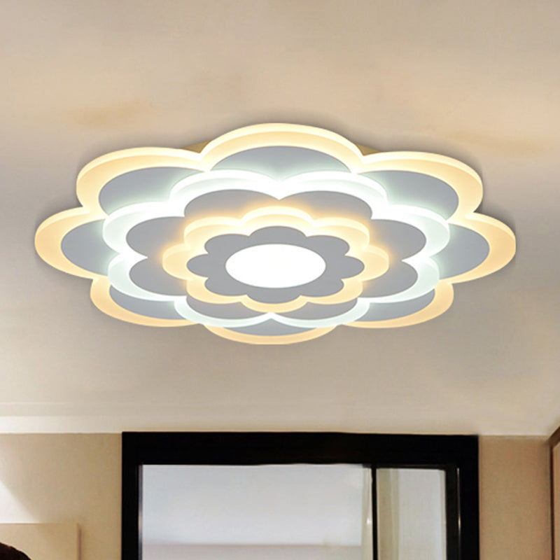 Flower Acrylic Ceiling Lighting Contemporary White 15"/19.5" Wide LED Flush Mount Lighting in Outer Warm Inner White Light