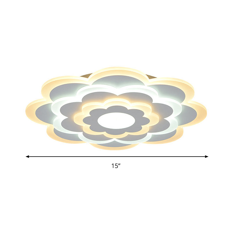 Éclairage de plafond en acrylique à fleurs blanc contemporain 15 "/ 19,5" de large éclairage encastré à LED dans la lumière blanche intérieure chaude extérieure