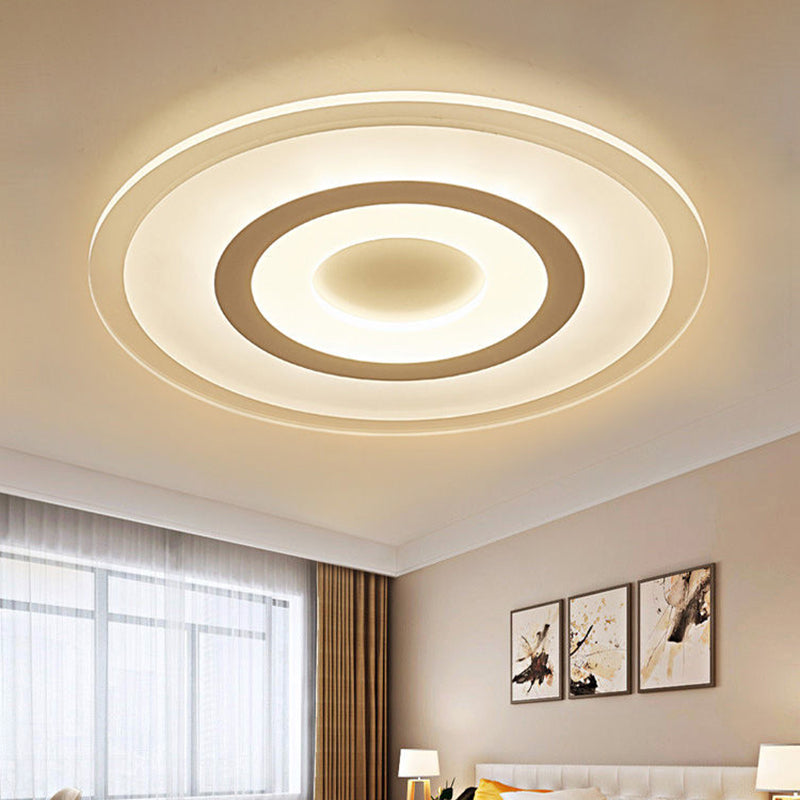 White Disc Flush Mount Fixture Simple Style White 16"/19.5"/23.5" Wide LED Ceiling Light, Outer White Inner Warm/Outer Warm Inner White Light