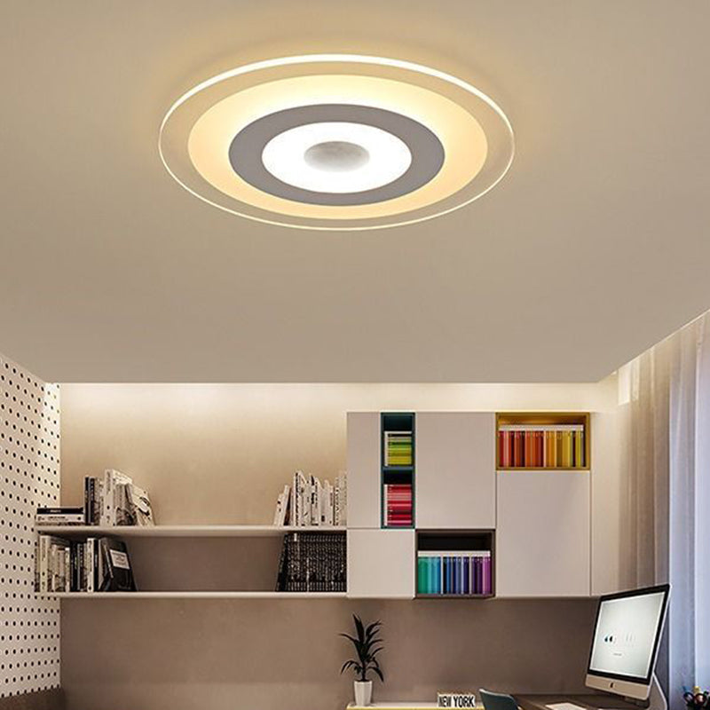 White Disc Flush Mount Halterung Einfacher Stil Weiß 16 "/19.5" /23.5 " Breite LED Deckenleuchte, Außen Weiß Innen Warm/Außen Warm Innen Weißes Licht