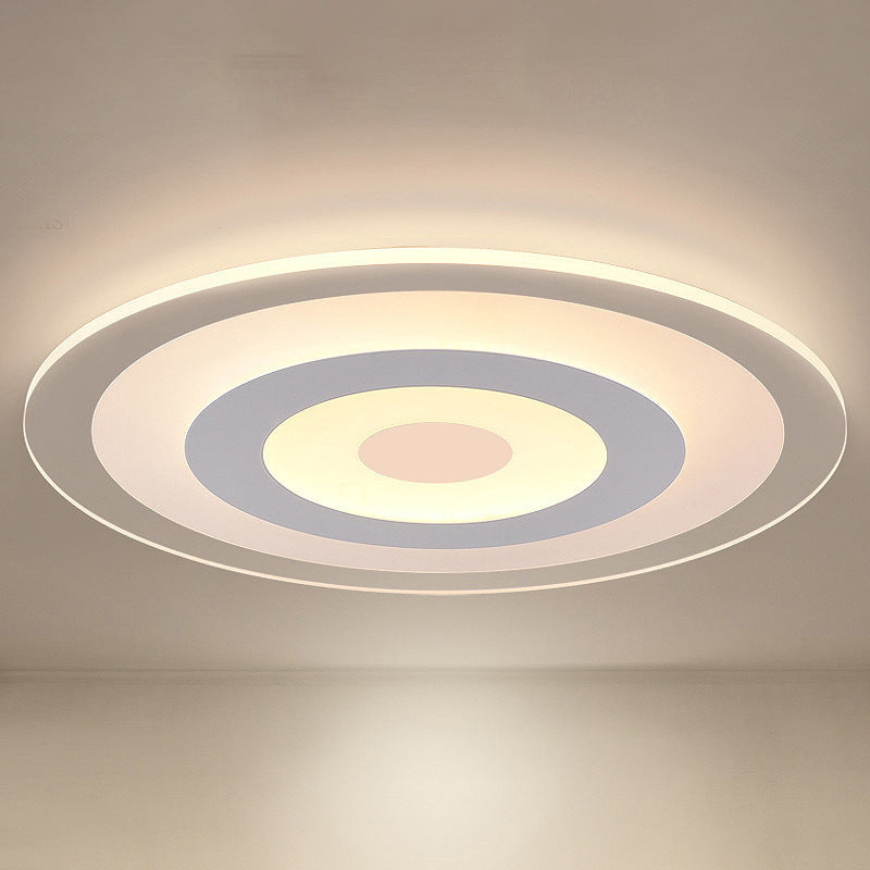 White Disc Flush Mount Fixture Simple Style White 16"/19.5"/23.5" Wide LED Ceiling Light, Outer White Inner Warm/Outer Warm Inner White Light