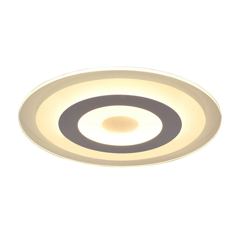 White Disc Flush Mount Fixture Simple Style White 16"/19.5"/23.5" Wide LED Ceiling Light, Outer White Inner Warm/Outer Warm Inner White Light