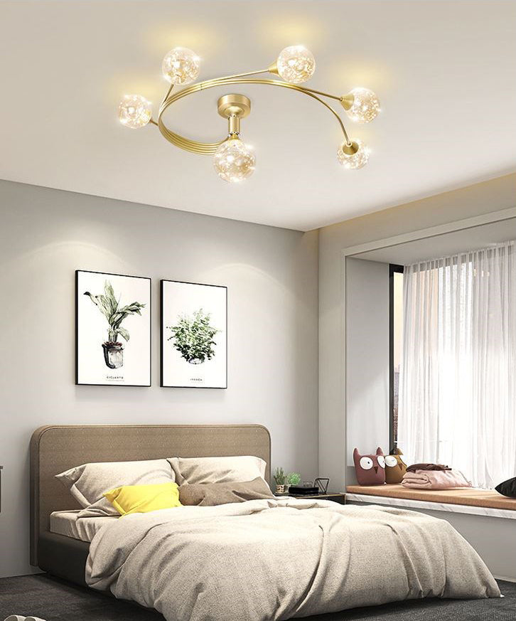 Metal Sputnik LED SEMI FLUSH MONTICO IN MODERNO LIGUE CONTERIORE IN INTERNO CONCIDA con tonalità in vetro globo