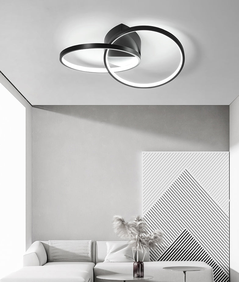 Circular Acrylic Shade LED Semi-Flush Mount in Modern Singular Style 2-Light Metal Indoor Ceiling Fixture