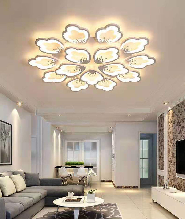 White Acrylic Shade Semi Flush Ceiling Light in Modern Concise Style Radial Metal Indoor Flush Mount