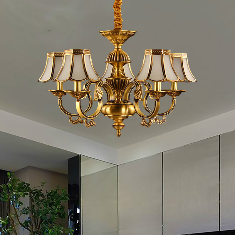 5/6/8 koppen beige matglas hanger kroonluchter koloniale gouden afwerking scallope woonkamer ophanging verlichting