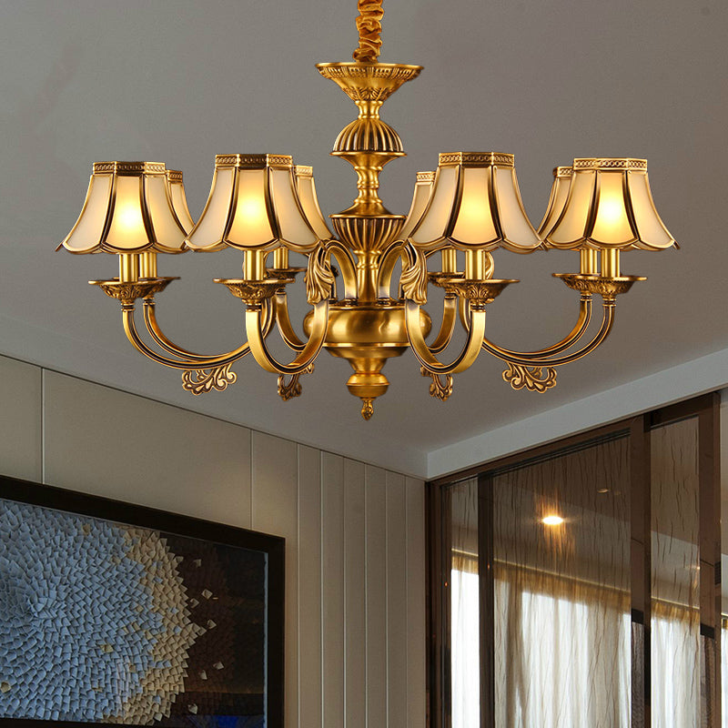 5/6/8 teste beige glassata in vetro lampadante lampadario oro coloniale oro finitura calavo soggiorno illuminazione