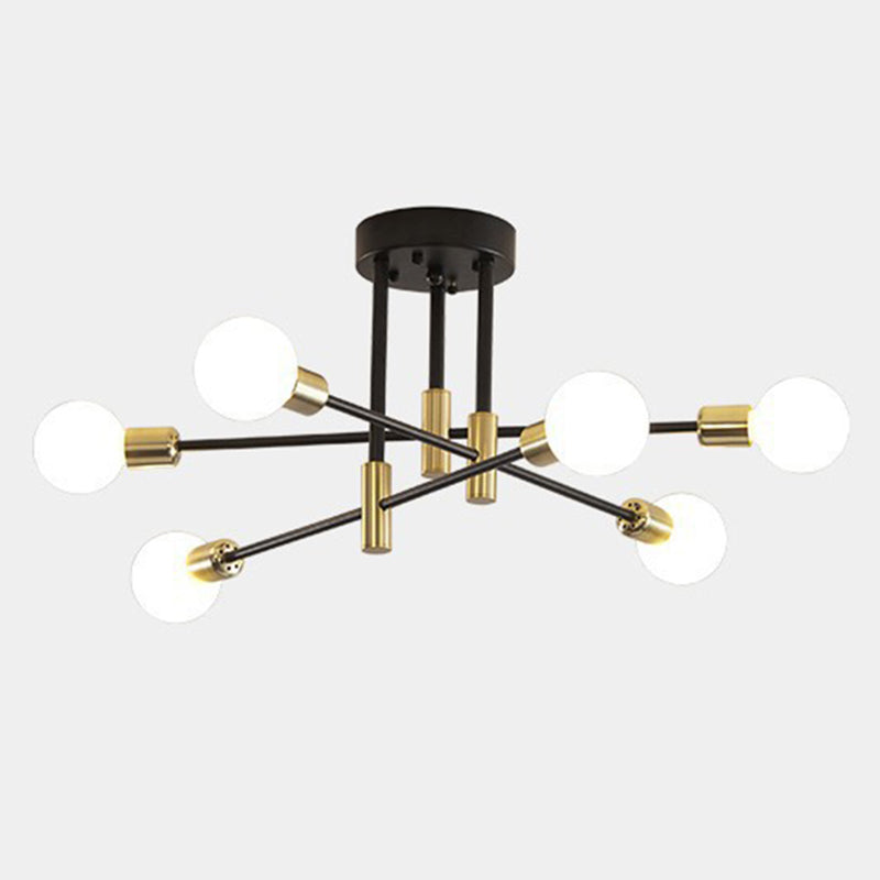 Bare Bulb Industrial Retro Semi Flush Mount Sputnik Metal Ceiling Light for Interior Spaces