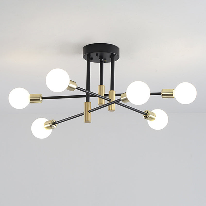 Bare Bulb Industrial Retro Semi Flush Mount Sputnik Metal Ceiling Light for Interior Spaces