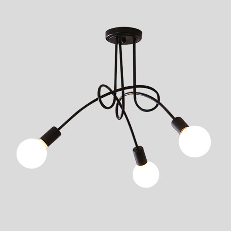 Exposed Bulb Semi Flush Ceiling Light in Industrial Creative Style Radial Wrought Iron Flush Mount for Dining Room