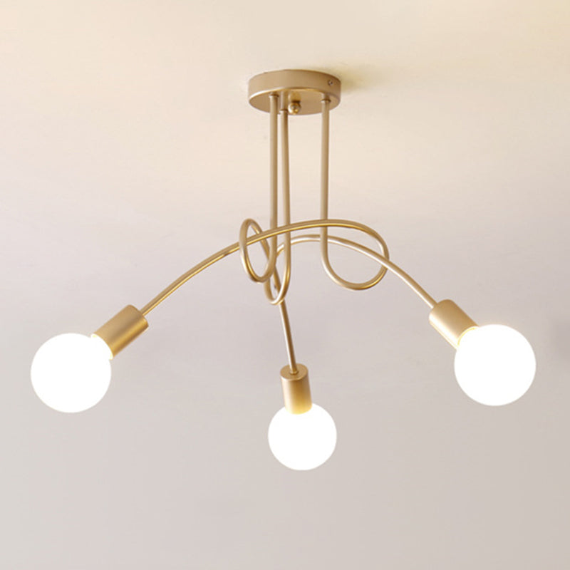 Bulbe exposé Semi Flush Plafond Light in Industrial Creative Style Radial Fer Fer Flush Mount pour salle à manger