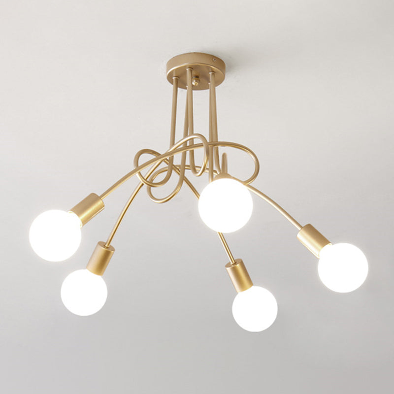 Bulbe exposé Semi Flush Plafond Light in Industrial Creative Style Radial Fer Fer Flush Mount pour salle à manger