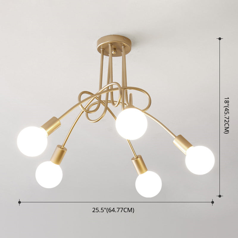 Bulbe exposé Semi Flush Plafond Light in Industrial Creative Style Radial Fer Fer Flush Mount pour salle à manger