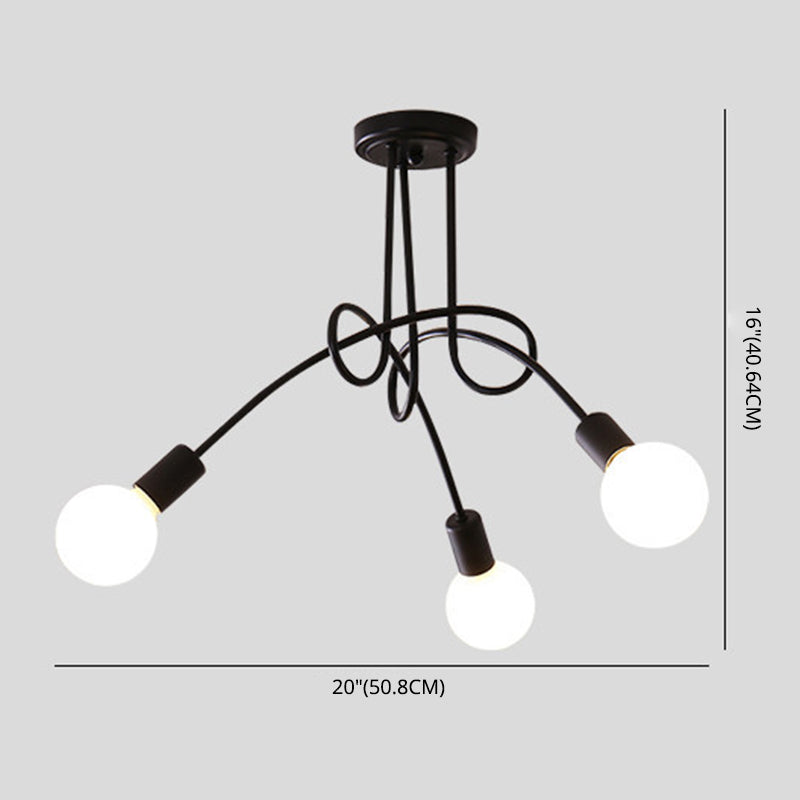 Exposed Bulb Semi Flush Ceiling Light in Industrial Creative Style Radial Wrought Iron Flush Mount for Dining Room