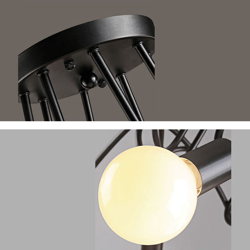 Bulbe exposé Semi Flush Plafond Light in Industrial Creative Style Radial Fer Fer Flush Mount pour salle à manger