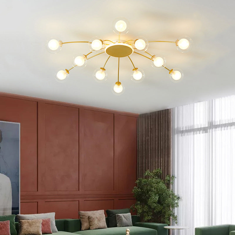 Glass Shade LED Semi Flush Mount in Modern Creative Style Sputnik Metal Ceiling Light in Gold