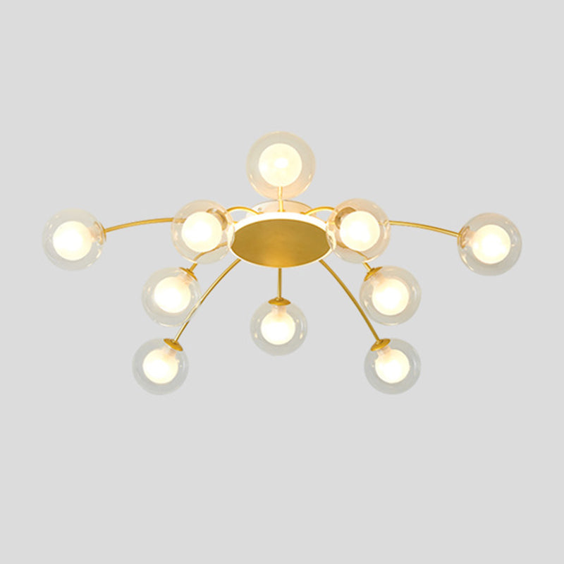 Glass Shade LED Semi Flush Mount in Modern Creative Style Sputnik Metal Ceiling Light in Gold