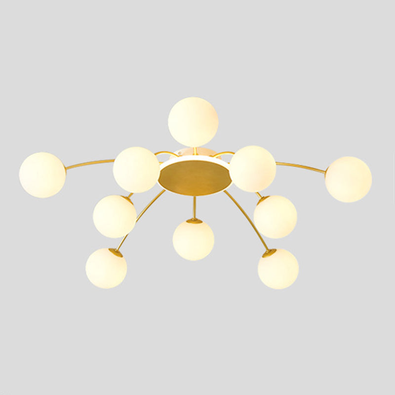 Glass Shade LED Semi Flush Mount in Modern Creative Style Sputnik Metal Ceiling Light in Gold