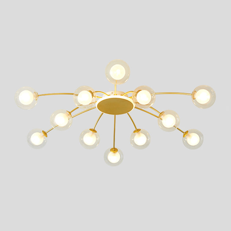 Glass Shade LED Semi Flush Mount in Modern Creative Style Sputnik Metal Ceiling Light in Gold