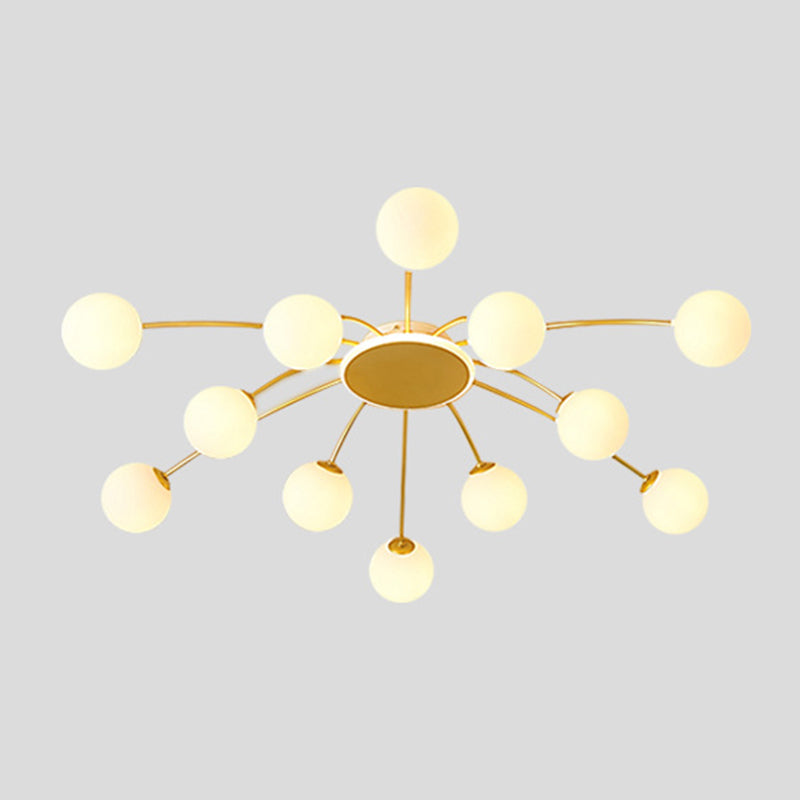 Glass Shade LED Semi Flush Mount in Modern Creative Style Sputnik Metal Ceiling Light in Gold