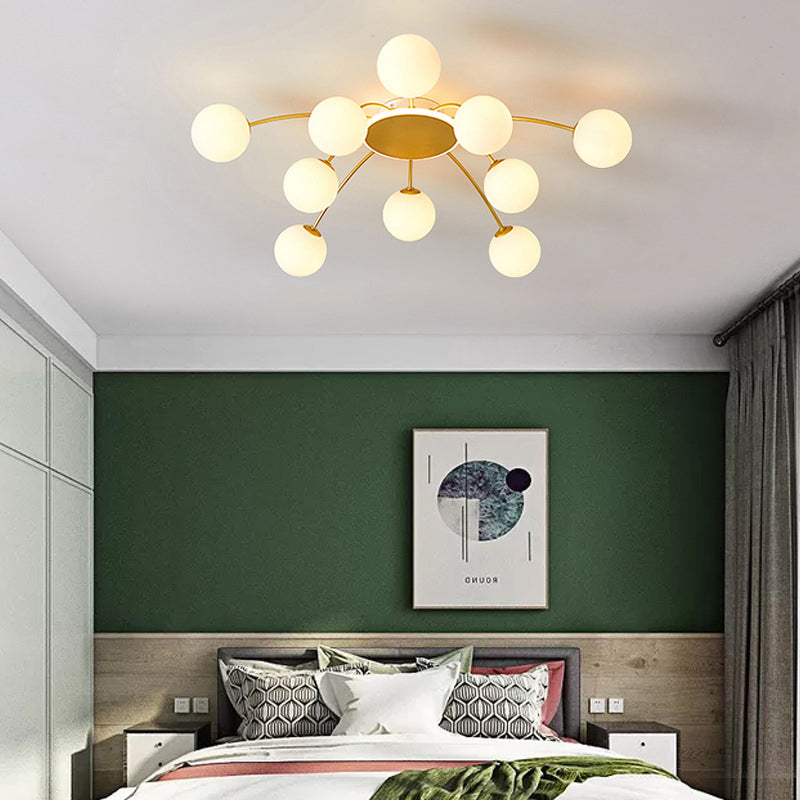 Glass Shade LED Semi Flush Mount in Modern Creative Style Sputnik Metal Ceiling Light in Gold