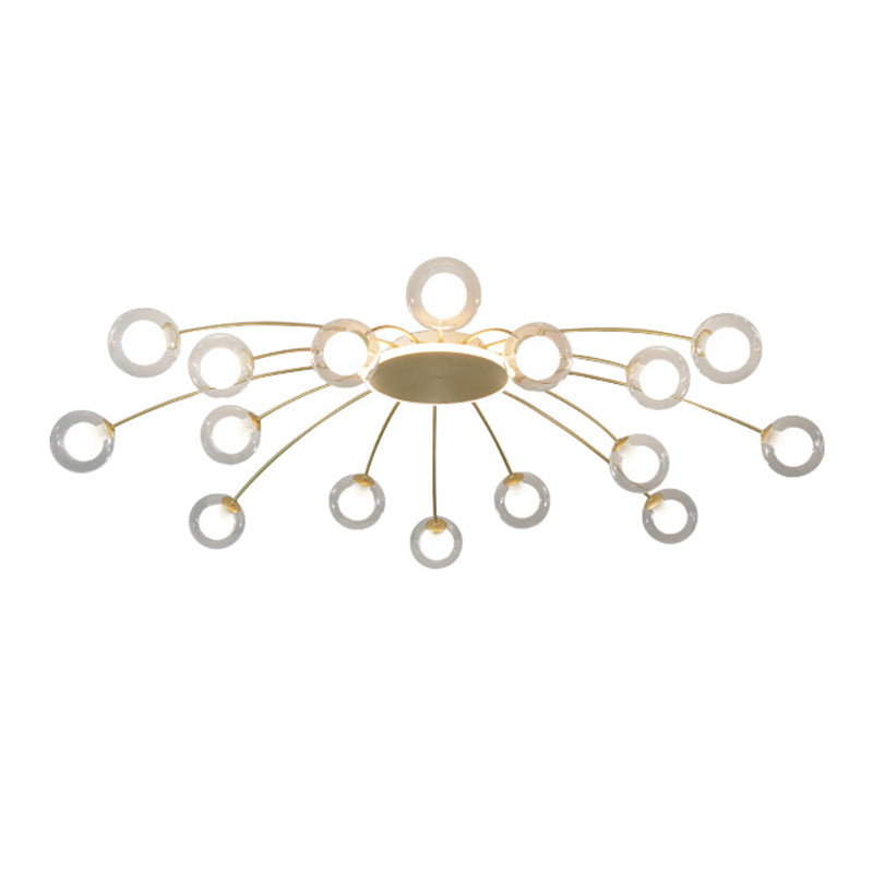 Glass Shade LED Semi Flush Mount in Modern Creative Style Sputnik Metal Ceiling Light in Gold