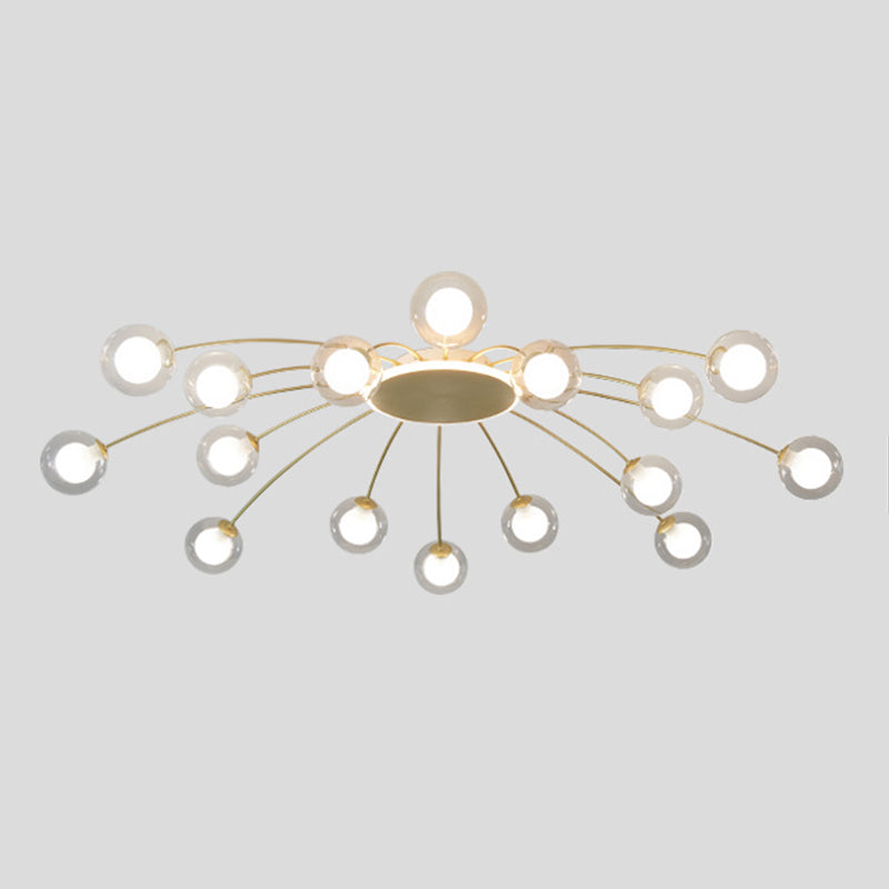 Glass Shade LED Semi Flush Mount in Modern Creative Style Sputnik Metal Ceiling Light in Gold