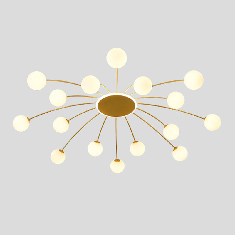 Glass Shade LED Semi Flush Mount in Modern Creative Style Sputnik Metal Ceiling Light in Gold